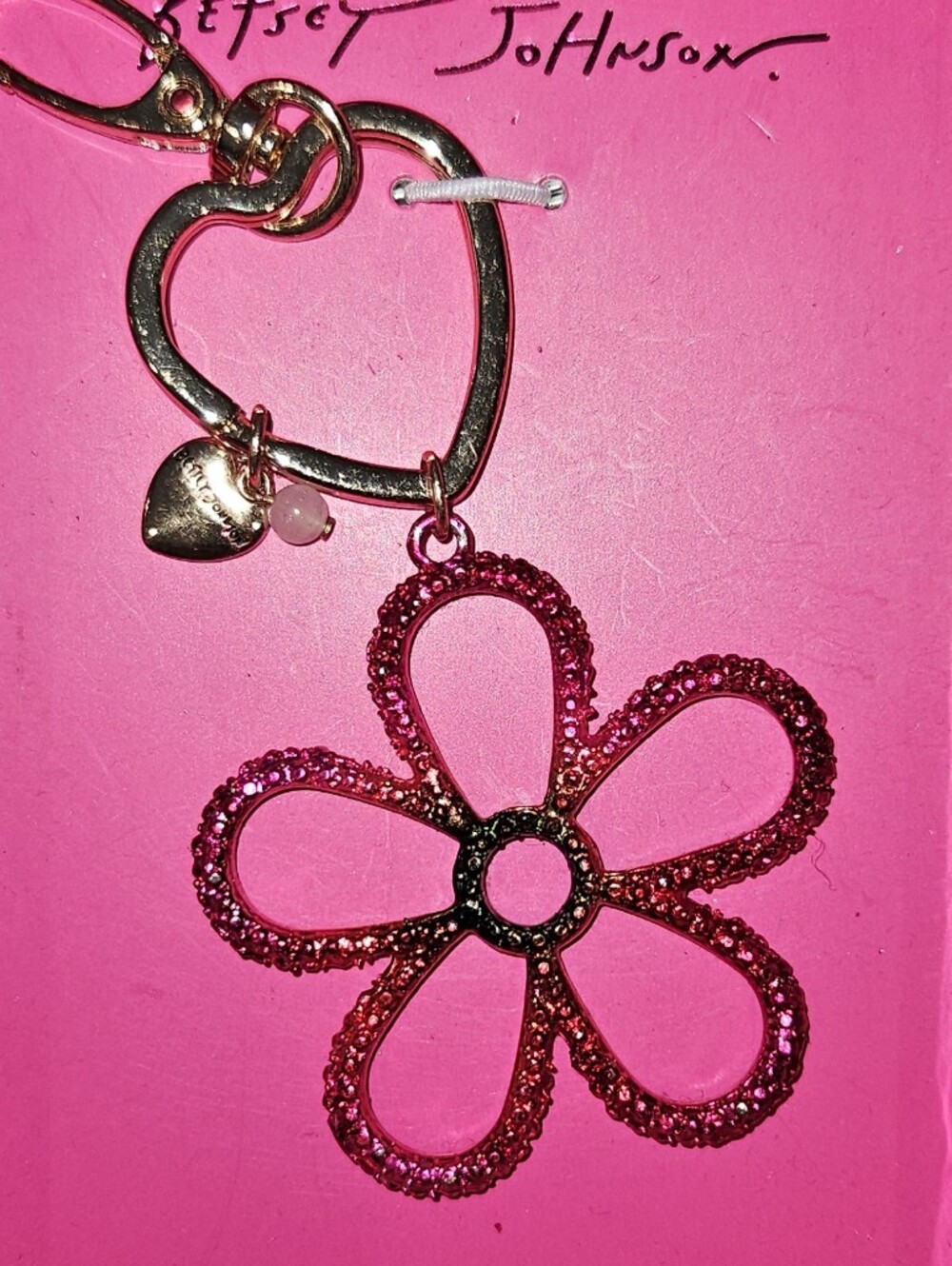 NWT Betsey Johnson Pink Rhinestone Flower Purse Charm / Bag Charm / Keychain - Picture 3 of 8